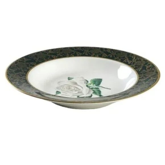 Stradford Rim Soup Bowl Chantilly Dark Green Gold Floral Set of 4 - Picture 2 of 11